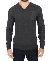 Ermanno Scervino Gray Wool Blend V-neck Pullover Sweater -   -  Ermanno Scervino.